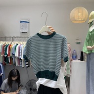 Fashion talent .shop ⭐️⭐️เสื้อยืดถักลายสวยตัดขอบลายหรูหรา5a21