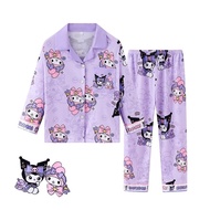 Children's Pajamas 95-148 Cm. Button Collar There Is A Front Pocket. Girls' Long-Sleeved Long Pants