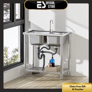 [Spesial Live] ES Rangka Besi Meja Wastafel Portable Stainless Steel Kitchen Sink Bak Cuci Piring