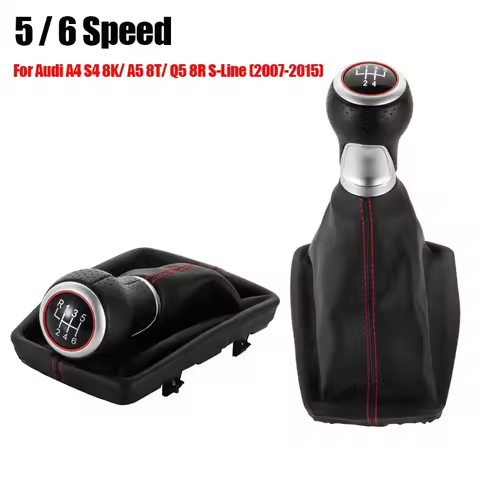 5 / 6 Speed Car Manual Gear Shift Knob PU Leather Gaiter Boot Cover for Audi A4 S4 8K A5 8T Q5 8R S-