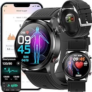 Blood Glucose Smart Watch, 1.3" Fitness Tracker with Air Pump Blood Pressure Monitor, 7 Sports Mode Smart Watch SpO2/Heart Rate/Sleep Monitor for Android IOS,Black