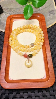 原創手工客製天然蜜蠟三圈手鏈 配天然鹽源瑪瑙回紋珠 南紅燈籠珠