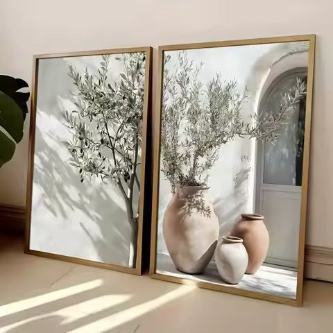 Mediterranean Olive Tree Canvas Art Print Botanical Antique Wall Art Poster for Modern Living Room B