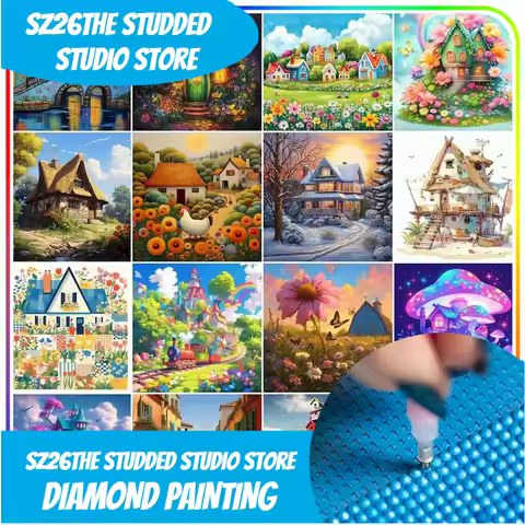 Sz26The Studded 5D Crystal Diamond Painting,House,Architecture,Landscape,Crystal,Needle Arts Craft,D