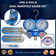 VALUE Air-Cond Dual Manifold Gauge Set R410a, R32, R22, R134a (VMG-2-R32-B)