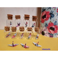 20pcs Floral Design 1-inch Hand-folded Paper Crane In A Mini Glass Bottle With Cork. (JD paper serie