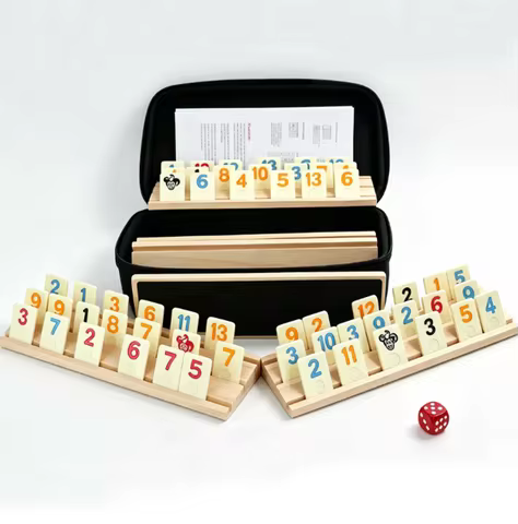 Rummikub Tile Set160Pcs 6 Wooden Racks Felt Base Hard Case for 2-6 Players Family Game Night Party C