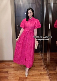 มี4สีค่ะ เดรสยาว + โบว์ผูกเอว M-4XL ชุดใส่ทำบุญ ลูกไม้สีขาว ชุดขาว เดรสขาว ไปวัด ฉลุ ชุดคุณแม่ งานบุ