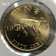 6a.3香港伍毫 1997年【原包拆出--全新未使用】【回歸紀念版 金牛五毫】 香港舊版錢幣・硬幣 $25