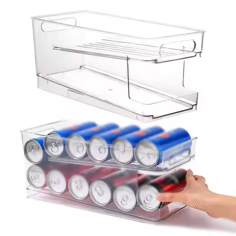 Refrigerator Organizer Bins 2-layer Automatic Rolling Beverage Soda Can Storage Box for Fridge Bever