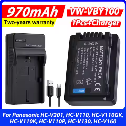 1Pcs VW-VBY100 VBY100 Battery+ Car Plug Charger for Panasonic HC-V201, HC-V110, HC-V110GK, HC-V110K,
