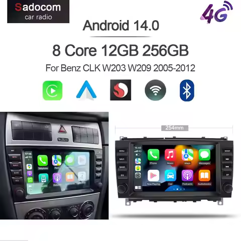 720P Carplay 8" Android 14.0 8G+256G Car Player Autoradio GPS navigation multimedia For Benz CLK 200