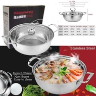 28/30/32cm Double Handle Induction Cooking Hot Pot S/Steel Steamboat Pot With Glass Lids