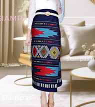 PTT ผ้าไหมกาฬสินธิ์ุ ลายน้ำไหล ผ้าถุงอัดกาว ผ้าฝ้ายแกมไหม ใส่ได้เอว 24-40 นิ้ว ผ้าทอทั้งผืน ผ้าฝ้ายก