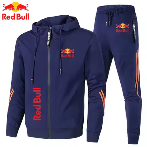 Red Bull Logo Men's Hoodie Set 2-Piece Sets Red Bull Printed Jacket Men's Fashion Simple Hoodie Coat