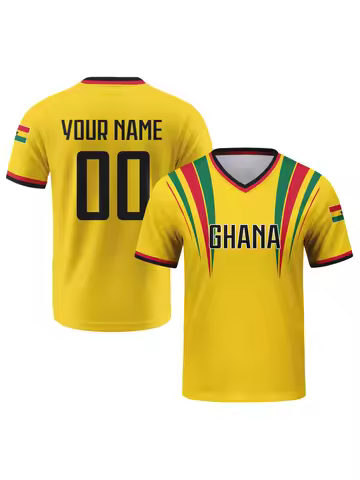 Custom Ghana Football Jersey Personalized with Name Number Breathable V-neck Soccer Team Shirt for M