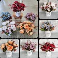 Artificial Tea Rose Table Flower Set With Pot/Tea Rose/Bunga siap gubah pasu Decoration rumah(363)
