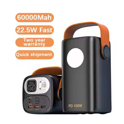 Outdoor Fast Charging Portable Power Bank 60000mAh with PD100W Type-C and LED Light