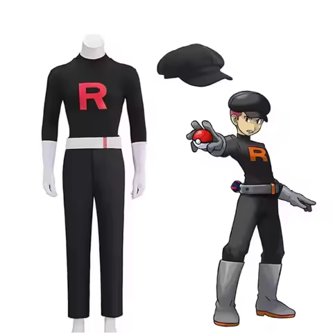 2026 Anime Team Rocket Grunt Cosplay Costumes Anime Black Uniform Hat Halloween Cosplay Costume Full