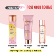 Bio Essence Bio Gold 24k Gold + Rose Skincare Regime Micellar Water 190ml Rose Gold Gel Cleanser Ros