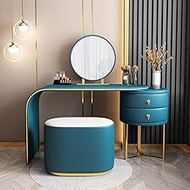 Vanity Table Set,Multi Function Living Room Bedroom Dressing Table with HD Mirror And Stool,Leather Small Apartment Storage Cabinet for Bathroom, Photo Studio, Dressing Room,light blue,100CM