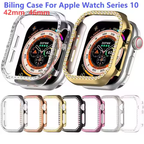 Bling PC Hollow Case For Apple watch10 Single Diamond Crystal iWatch Series 10 Bumper Protective Cov