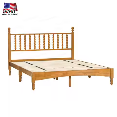 Queen Wood Bed Frame With Headboard Solid Rubber Wood Bed