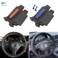 Suede Perforated Leather Hand Sewing Steering Wheel Cover With Strips For BMW M Sport E46 330i 330Ci