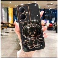 Minnie Case Glass Stand For Samsung S23Ultra A03S A02S A35 A55 A25 360 Degree Rotation Soft Back Cov