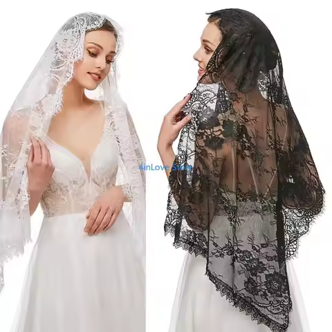 T4MD Church Veil Mantilla Latin Mass Veils Floral Lace Design for Head Coverings