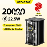 Awei Power Bank 20000mAh 22.5W Fast Charging Mini Portable Transparent Powerbank With LED Digital Di
