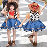 Girls Cowgirl Costume Western Dress Cowboy Hat Kids Halloween Birthday Outfit