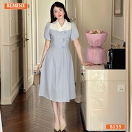 Đầm thiết kế BEMINE cổ sơ mi đính nơ họa tiết sọc dáng chữ A phù hợp đi làm-B139