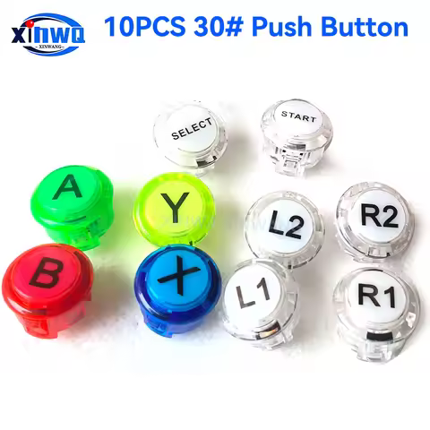 10PCS Clear Push Button A B X Y L1 L2 R1 R2 Select Start 30mm For Game Controller Neo Geo Arcade Con