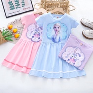 Frozen Princess Print Dress for Kids Girls' Colorful Sequin Dress Summer Short Sleeve Dress Cotton Little Girl Princess Dress