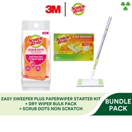 [Bundle Pack] 3M Scotch Brite Easy Sweeper Plus Disposable Paper Wiper Mop Starter Kit + Dry Refill 200S + Scrub Dots 2S