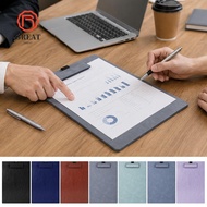 GREATMY 1Pc A4 Clipboard, Hard with Pen Slot Writing Board, Portable PU Leather Paper Clip Board Con