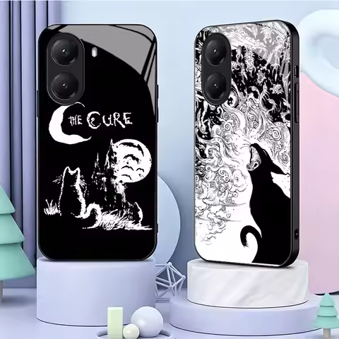 Black Cat Witch Aesthetics Tempered Glass Phone Case for Xiaomi Poco M7 M8 X7 X8 Pro Max X6 X5 X3 Re