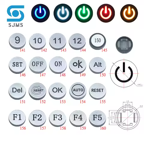 10pcs/lot 6X6 With light Button Switch Hat 0-9 10-12 F1-F5 Sample Symbol Icon Switch Cap For 6*6mm T