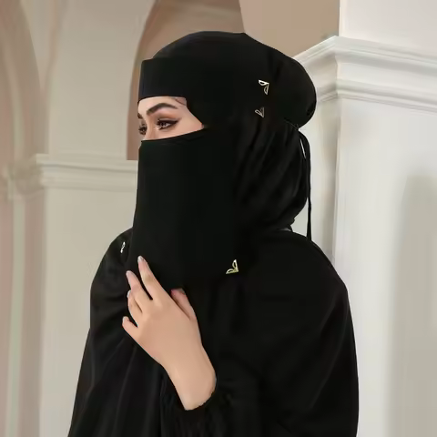 Muslim Face Cover Hijab Headscarf Golden Angle Islamic Strap Scarf Headcover Women Veil Modal Cotton