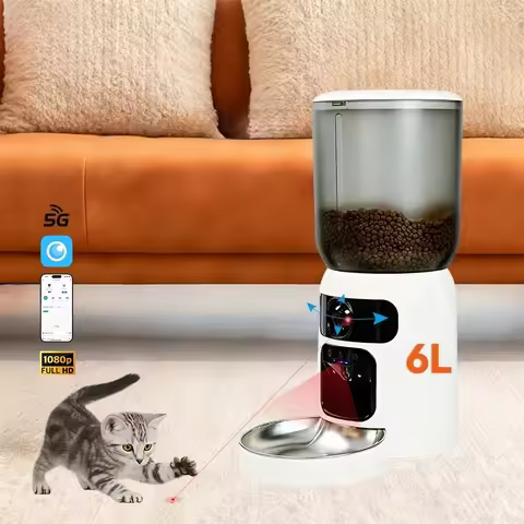 2025 New Smart Pet Feeder Remote Control Microchip Laser Pet Teasing 2 Cameras 1080P HD Night Vision