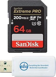 SanDisk 64GB Extreme PRO SD UHS-I Memory Card Works with Sony Mirrorless Camera ZV-E1 (SDSDXXU-064G-GN4IN) U3 V30 4K UHD Bundle with (1) Everything But Stromboli SDHC Card Reader