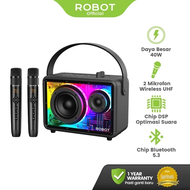 ROBOT Karaoke Speaker Wireless Bluetooth 5.0 Portable Dual Mic Tanpa Kabel Lampu LED RGB Mengikuti I