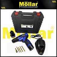 MOLLAR CDD35 Mesin Bor Cas Charger 12V Cordless Drill Set 2 Baterai