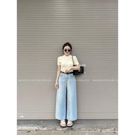 Youthful and Dynamic Wide Leg Jeans 95cm Long with Zipper in 3 Colors