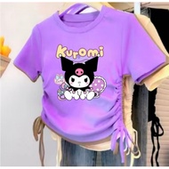 Girls' drawstring CROP TOP with kuromi motif, ages 1 2 3 4 5 6 7 8 9 10 11 12, combed cotton materia