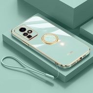 Ultra Thin Silicone Phone Case for Infinix Zero X Neo Infinix Zero X Pro X6810 X6811 X6811B Deluxe Fall Protection Gold Band with Clock Ring and Lanyard