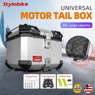 45L Motorcycle Box CNC Aluminium Alloy Top Box Kotak Motosikal Motorcycle Storage Box Extra Trunk Universazl Box