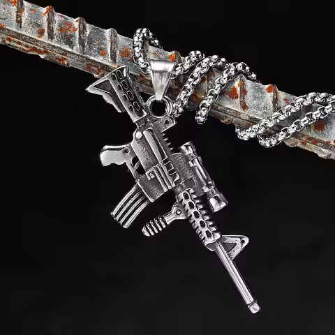 HK416 Automatic Rifle Guns Stainless Steel Men Women Necklaces Pendants Chain Punk Fashion Jewelry C