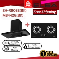 Elba EH-R9033 Designer Hood | EGH-M8442G(BK) 2 Burners Glass Stove High Quality Tempered Glass, Blac